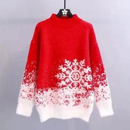 Ugly Christmas Knitted Women's Snowflake Sweater Top - Velora
