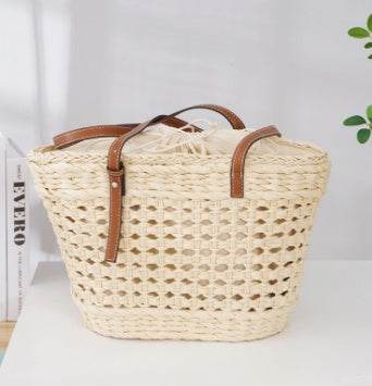 Large Capacity Fashion Urban Simple White Khaki Straw Braided shopper Beach Bag