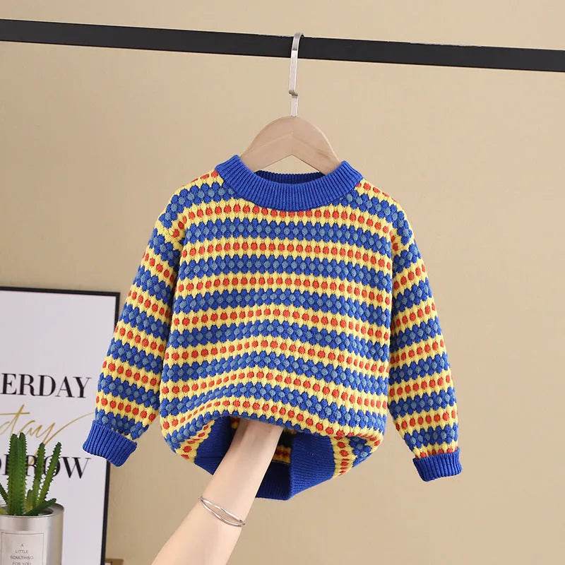 Children Rainbow Stripes Baby Round Neck Pullover Sweater Kids - Velora