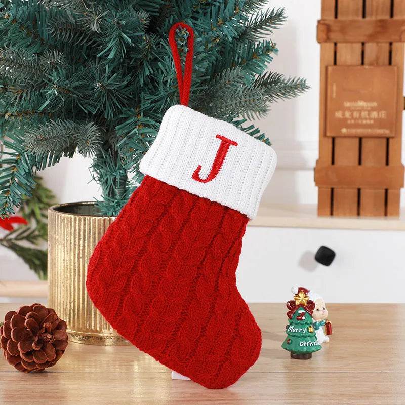 Cute Letters Christmas Stockings Decorative Creative Tree Pendant Wool Knitted Socks - Velora