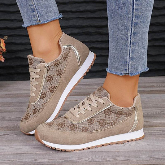 Flower Print Lace-up Sneakers Casual Fashion Lightweight Breathable Walking Running Sports Shoes Women Flats - Velora