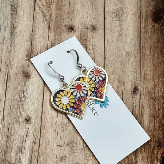 Retro Flower Power Earrings – Colorful Enamel Dangles, Hypoallergenic & Lightweight - Velora
