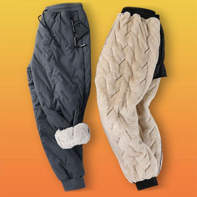 Men's Trousers Winter Velvet Thickening Loose Fleece Pants With Zip Pocket Large Size Windproof Warm Jogging Pants - Velora