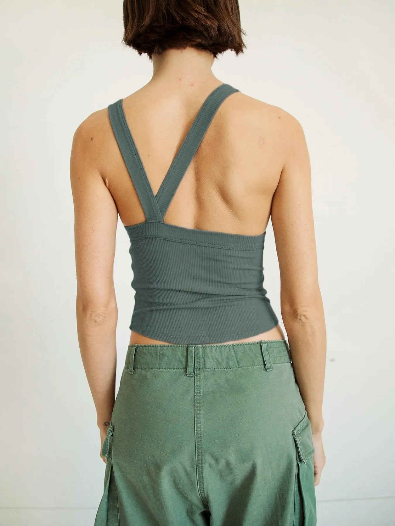 Asymmetrical Back Ribbed Crop Tank Top - Velora
