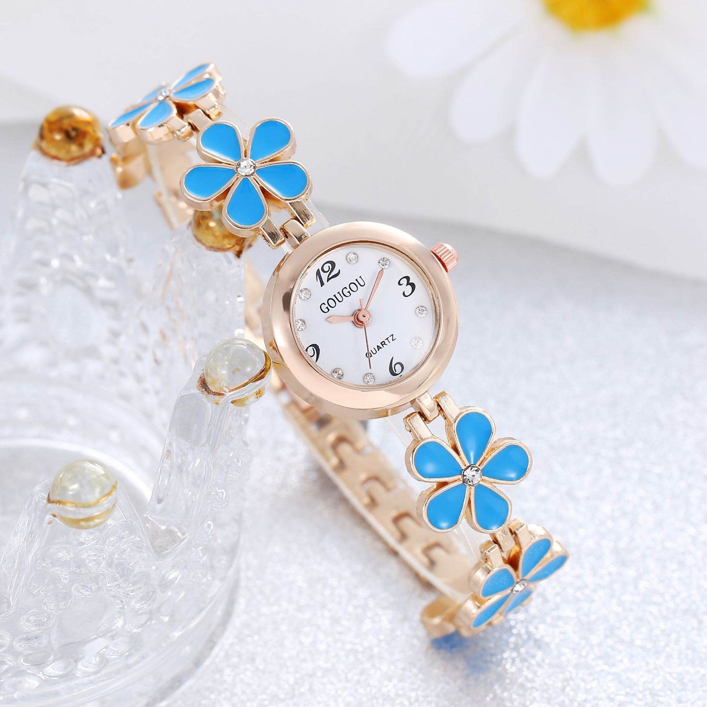 Women's Bracelet Watch Flower Disk Two-piece Bracelet Set - Velora
