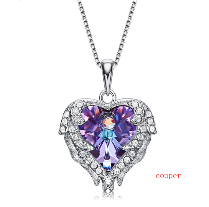 Swarovski Crystal Heart Angel Necklace in S925 Silver