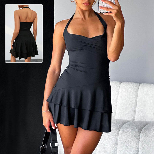 Slim Halter-neck Dress Ins Fashion Sleeveless Backless Ruffled Short Dresses Summer Clothing For Women - Velora