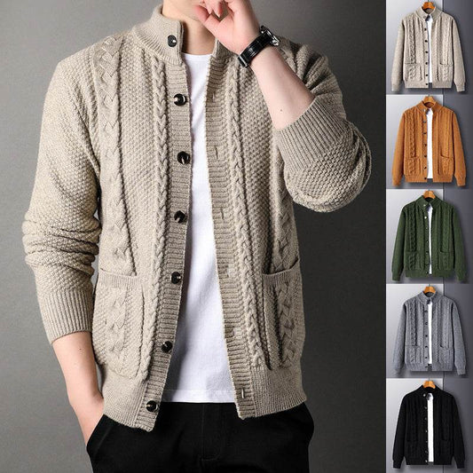 New Single-breasted Sweater With Pockets Fashion Jacquard Loose-fitting Cardigan Men Clothing - Velora