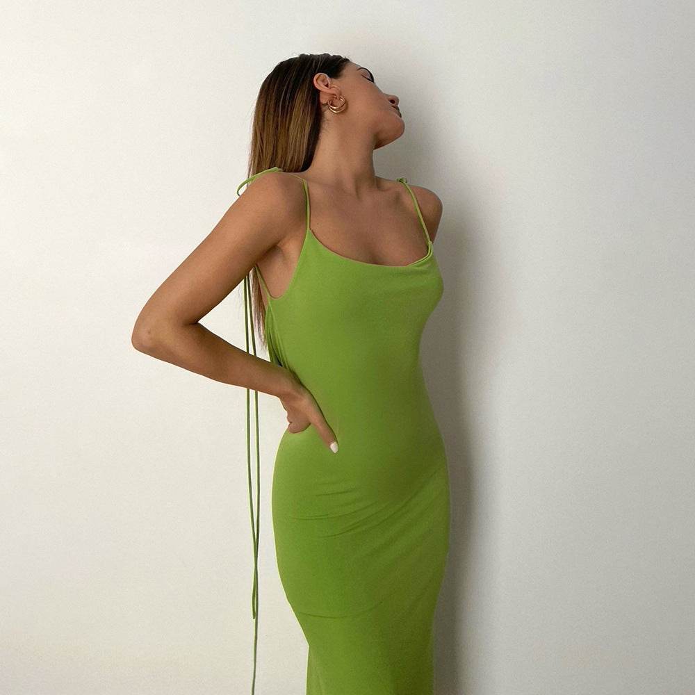 Cryptographic Elegant Spaghetti Strap Sexy Backless Draped Maxi Dress for Women Sleeveless Night Club Party Long Dresses Summer - Velora