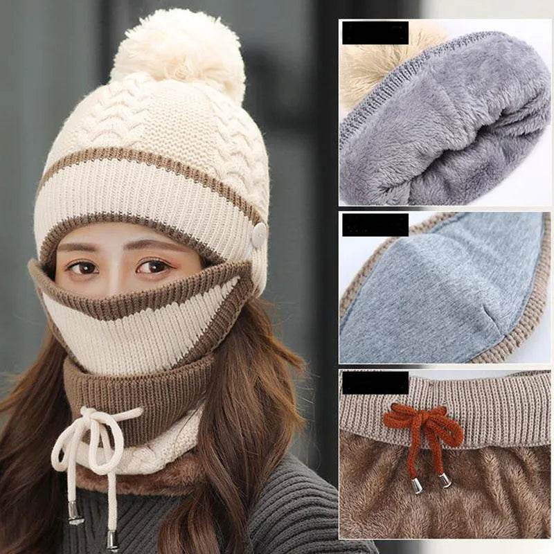 Winter Hat For Women 3pcs Knitted Beanie Hat Scarf Set Warm Hat - Velora