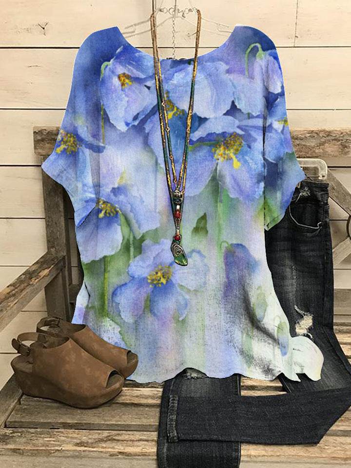 Summer Loose blouse Round Neck Short Sleeve Cotton And Linen Top For Women - Velora