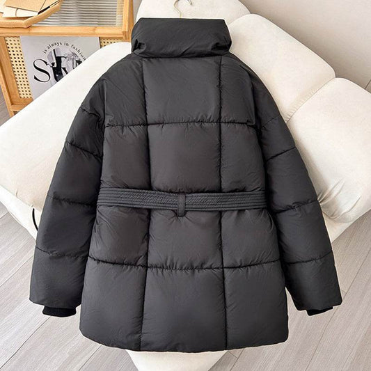 Warm Lapel Plaid Coat With Belt Design Fashion Casual Thick Jacket Fall And Winter Women's Clothing - Velora