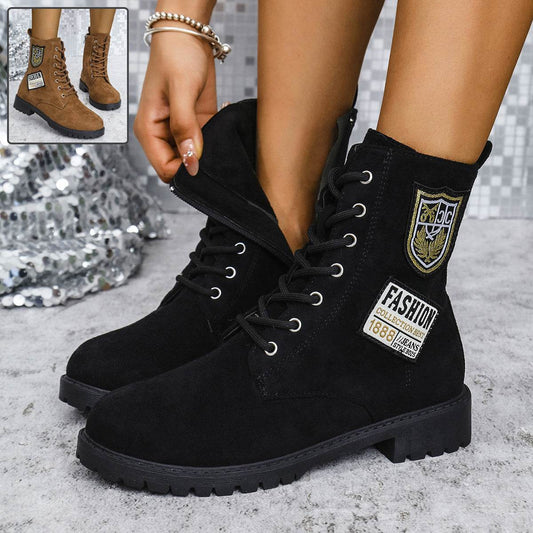 Fashion Lace-up Chunky Heels Boots Winter Round Toe Shoes For Women - Velora