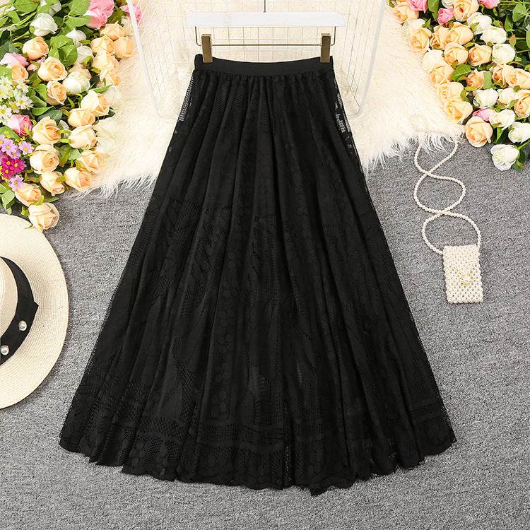 Spring Summer Women's Lace Flowy Midi Skirt - Velora