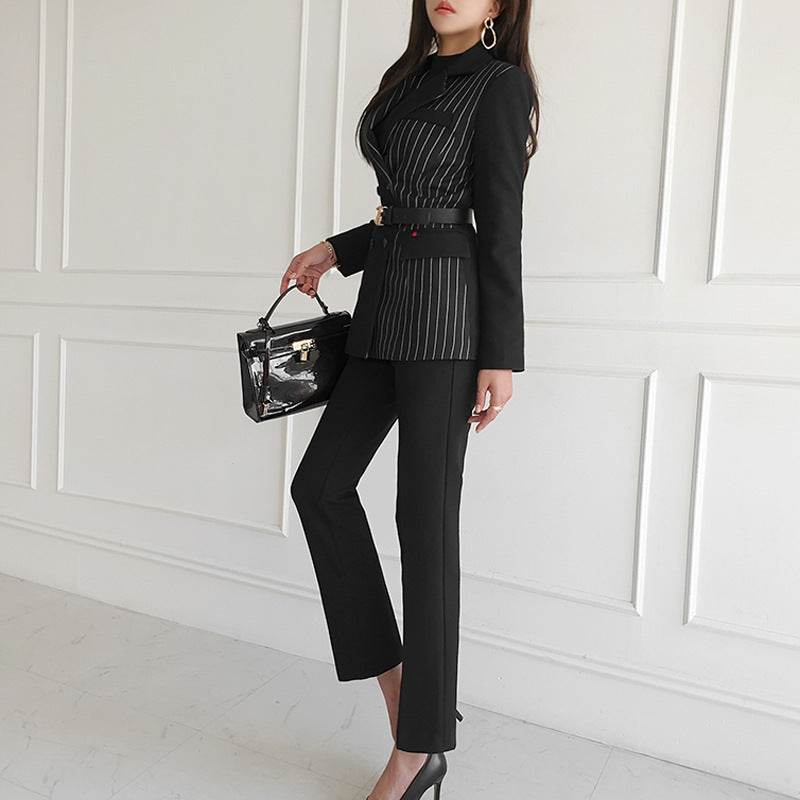 Formal Business Women Set New Striped Blazer Slim Pant suit 2pcs - Velora