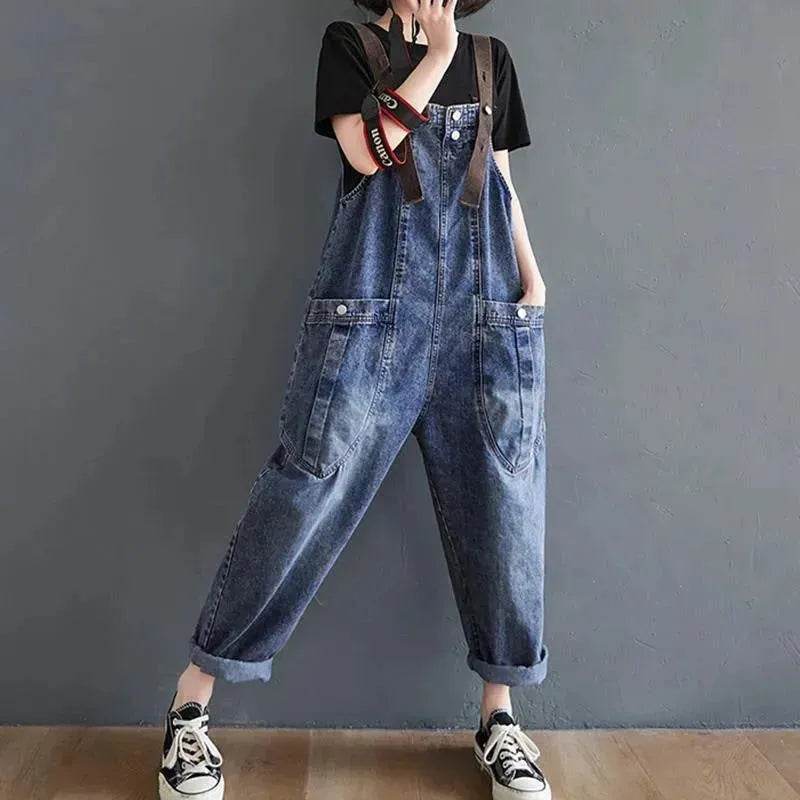 Y2K Women's Loose Denim Overalls Romper Suit - Velora
