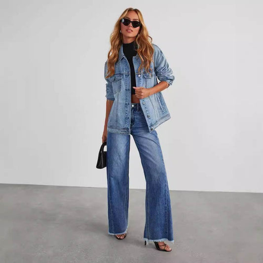 Fashion High Waist Jeans With Pockets Comfortable Slim Fit Straight Wide-leg Pants Womens Clothing - Velora