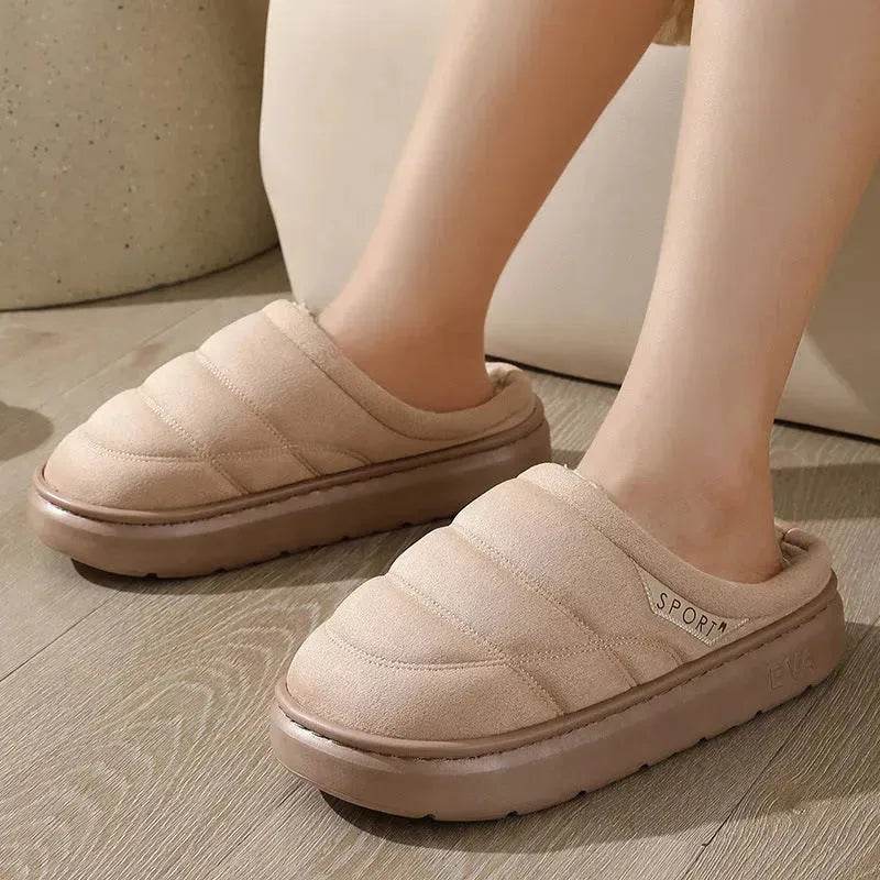 Fashion Solid Plush Slipper Winter Warm Indoor Floor Bedroom Home Slippers For Couple Thick-soled House Shoes Women Men - Velora