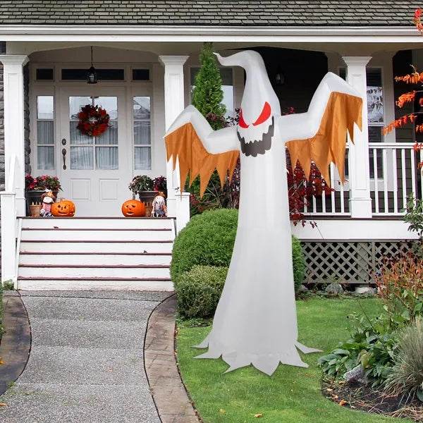 12ft 4pcs LED Lights Giant Scary Ghost Flames And Flashing Red Eyes Inflatable Halloween Decoration - Velora