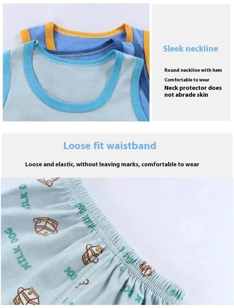 Casual Children's Pure Cotton Cartoon Printed Vest Set Two piece for baby boys - Velora