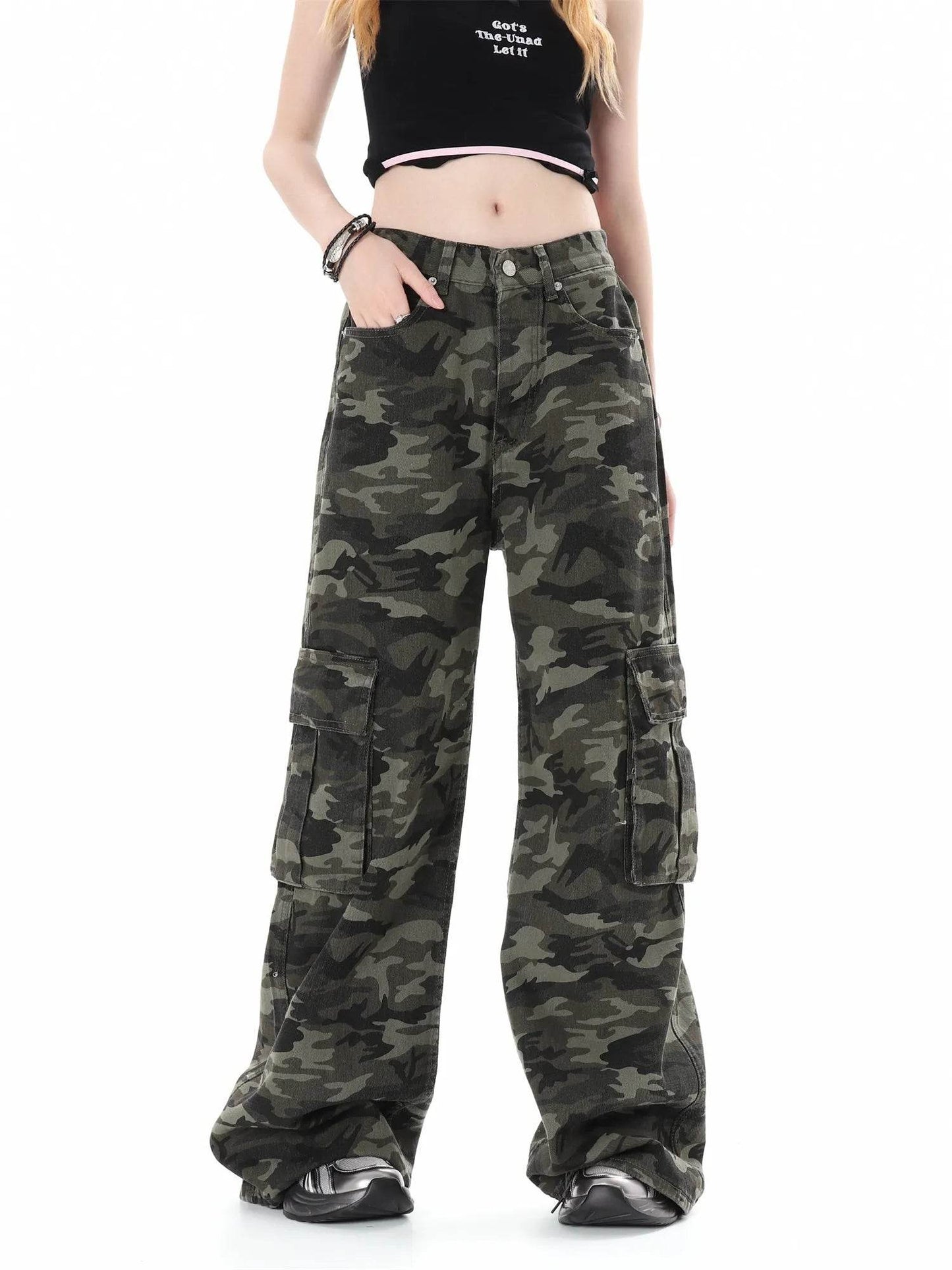 Camouflage Multi Pocket Workwear Baggy Jeans Pant For Men And Women Lazy High Street Straight Tube - Velora