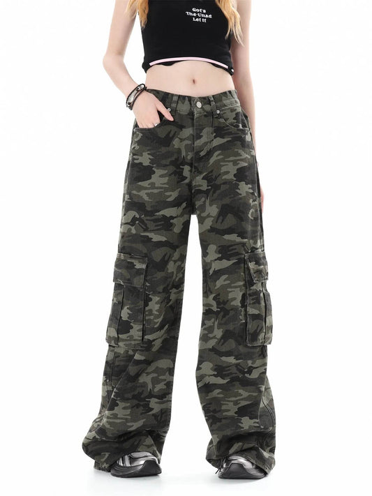 Camouflage Multi Pocket Workwear Baggy Jeans Pant For Men And Women Lazy High Street Straight Tube - Velora