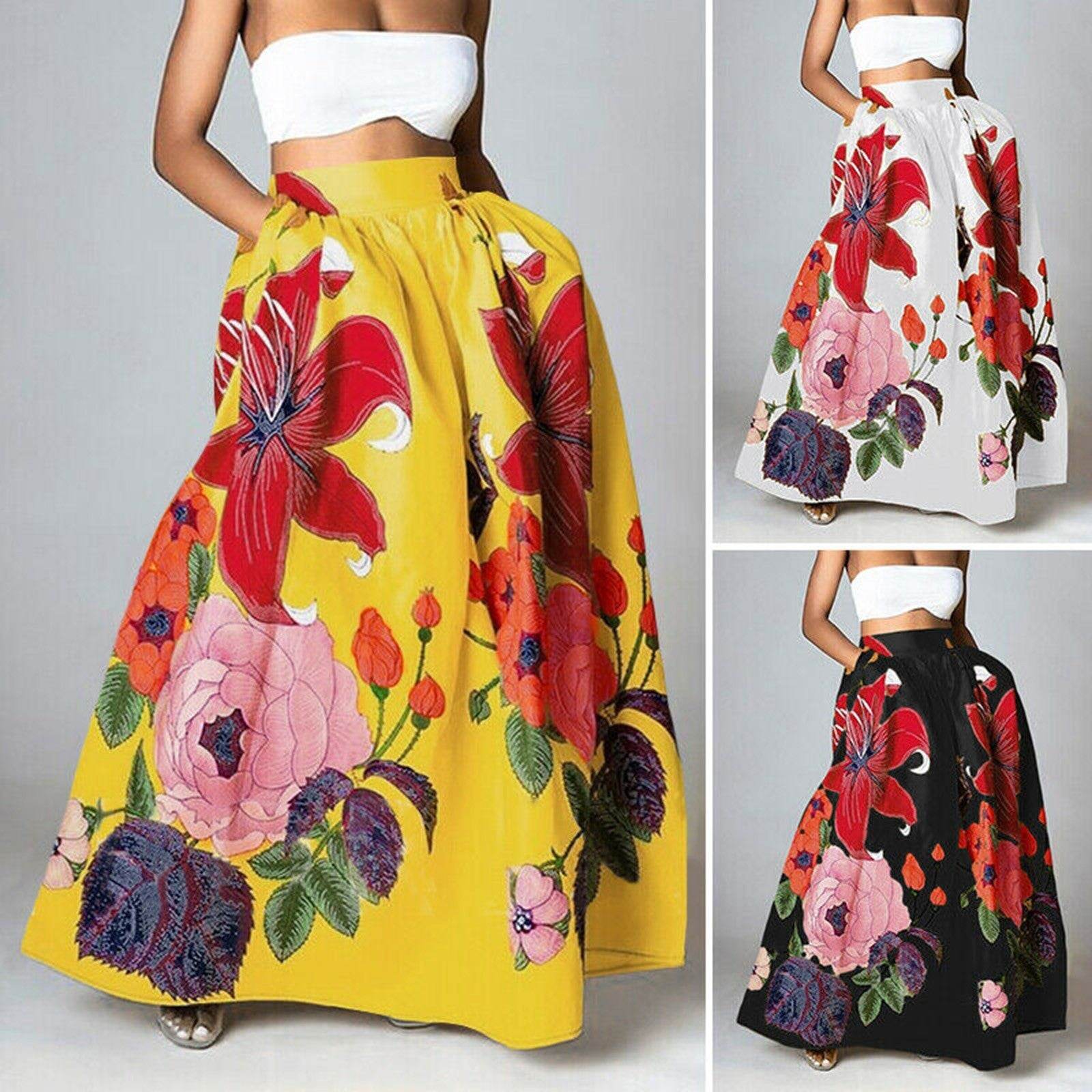 High Waist Maxi Prairie Floral Long Summer Skirt - Velora