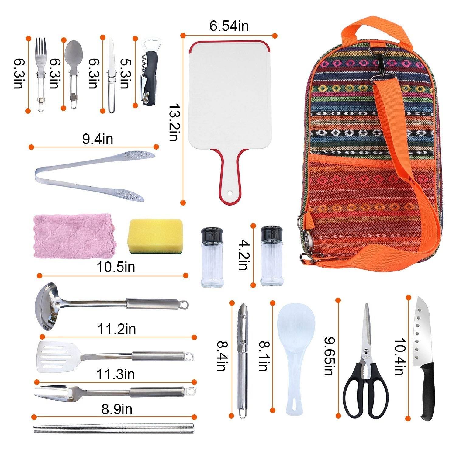 19Pcs Camping Cooking Utensil Kit Portable Picnic Cookware Outdoor Kitchen Equipment Gear Campfire Barbecue Appliances With Storage Bag - Velora