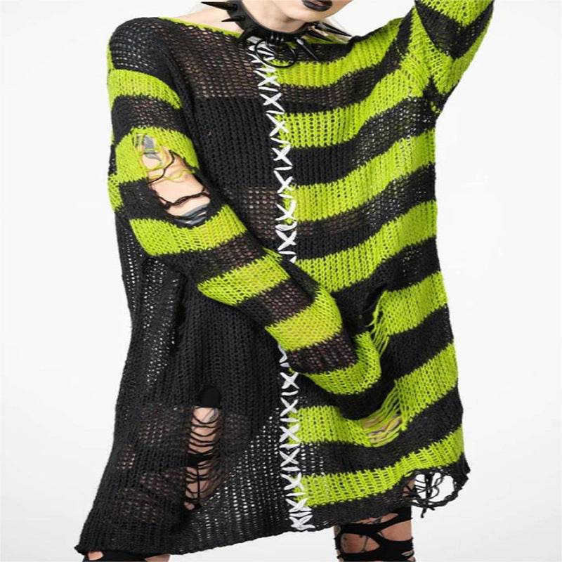 Halloween Ripped Long Sweater Women's Fashion Loose Sweater - Velora