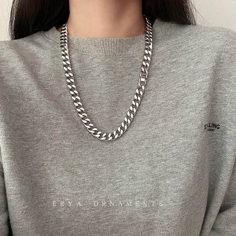 Thick Cuban Link Chain Titanium Steel Necklace Clavicle Chain - Velora