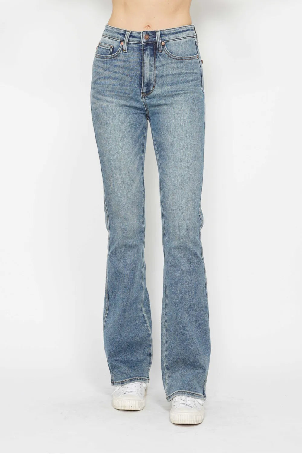 Judy Blue Full Size Tummy Control Back Embroidered Pocketed Bootcut Jeans Plus Size - Velora