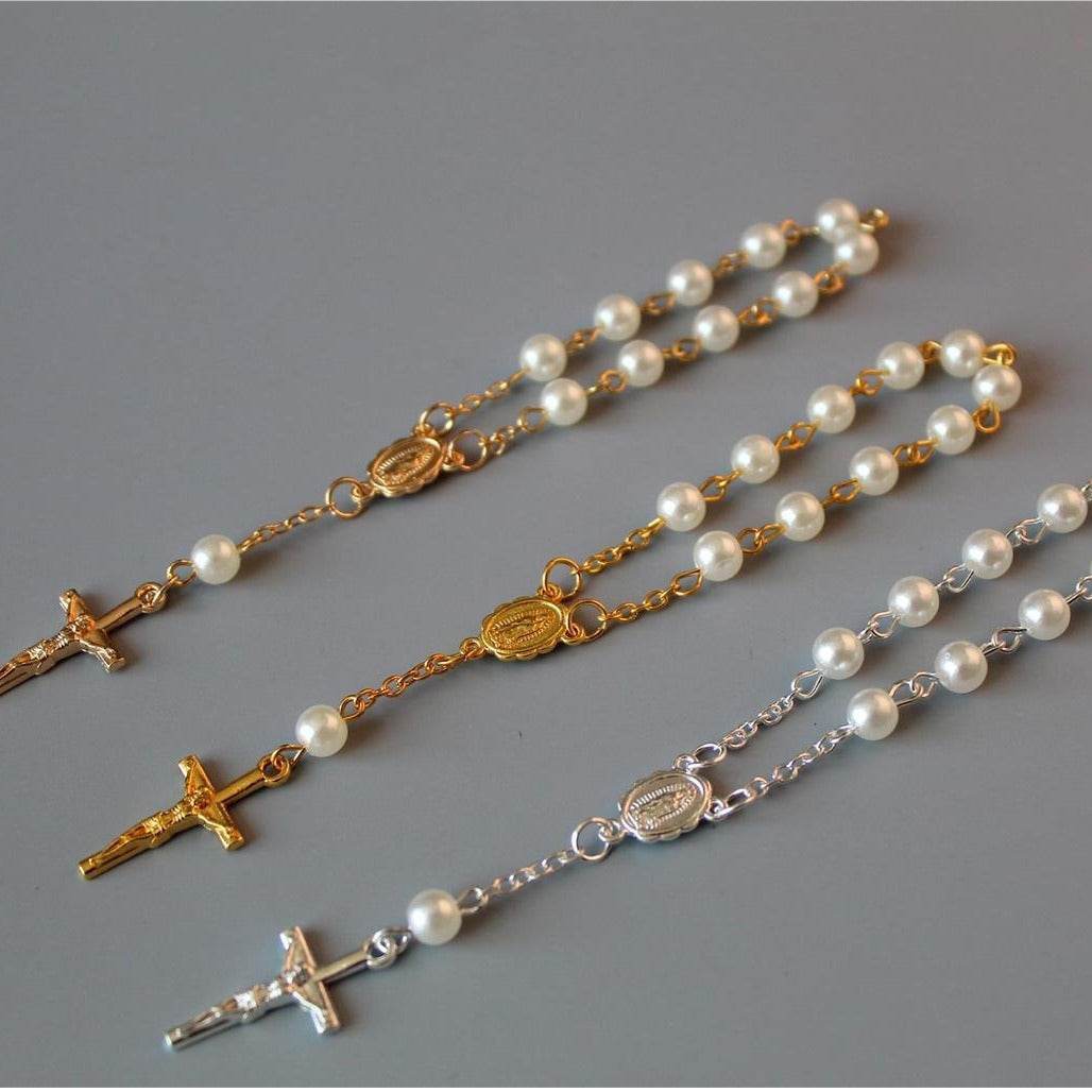 Beads Pearl Cross Full Moon Blessing Bracelet Fashion Jewelry - Velora