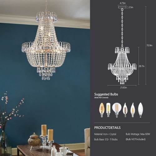 Golden Crystal Chandelier, Large Modern Luxury Chandelier, Suitable For Living Room, Dining Room, Bedroom, Hallway - No Bulb - Velora
