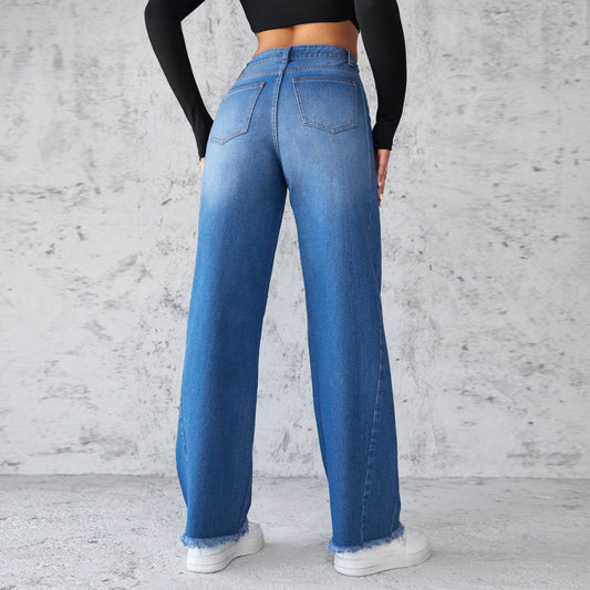 Fashion Straight Wide-leg Jeans Casual High-waist Non-elastic Womens Clothing - Velora