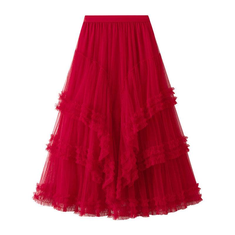 Slimming Multi-layer Gauze Skirt High-grade Midi Tulle Skirt - Velora