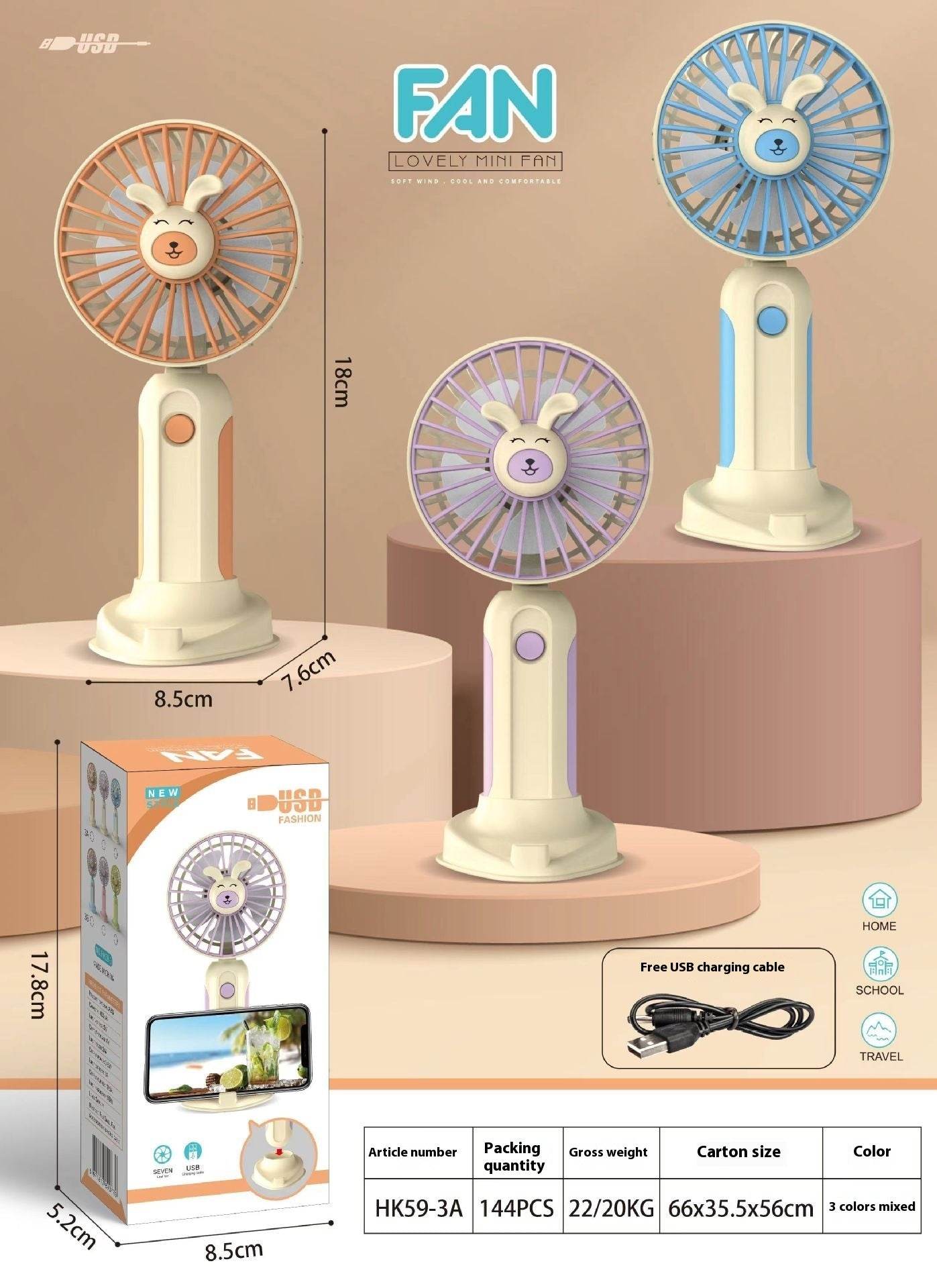 New Summer Cartoon Handheld Mini Usb Rechargeable Fan Desktop Stand - Velora