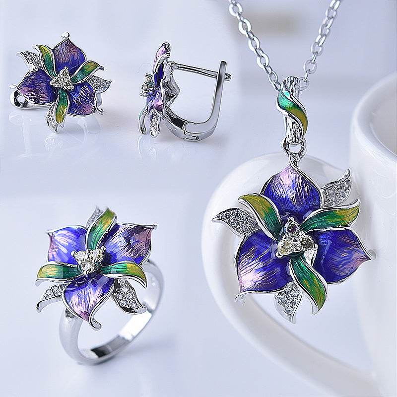 Purple Epoxy Earrings Pendant Set - Velora