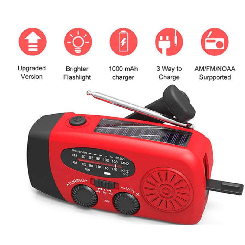 Solar Hand Crank USB charging radio flashlight - Velora