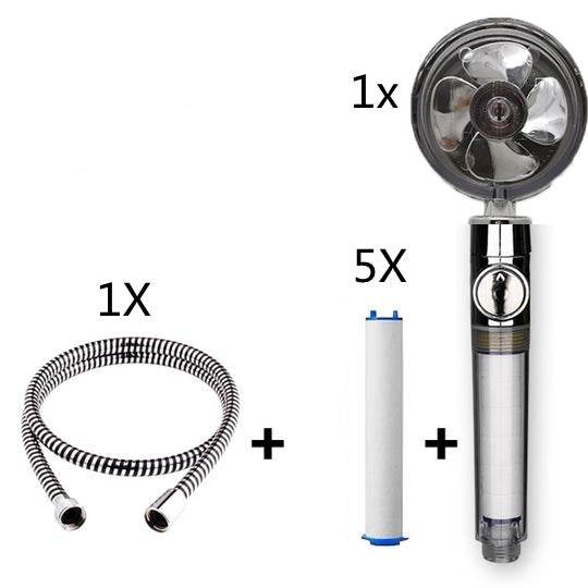 Propeller Driven Shower Head With Stop Button And Cotton Filter Turbocharged High Pressure Handheld Shower Nozzle - Velora