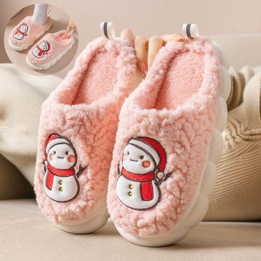 Cute Snowman Slippers Winter Indoor Household Warm Plush Thick-Soled Anti-slip Couple Home Slipper Soft Floor Bedroom House Shoes - Velora