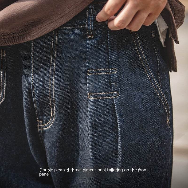 Vintage Denim Washed Elastic Waist Loose Jeans Cityboy Wide Leg Tapered Pants Men - Velora