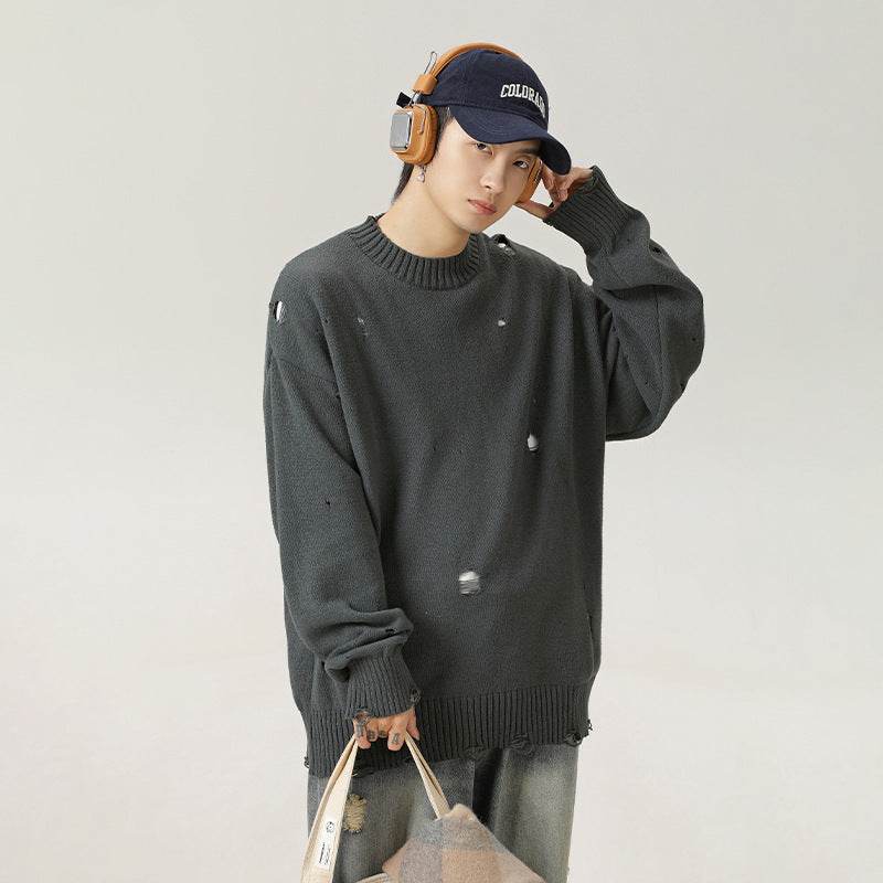 Irregular Hollow-out Ripped Chenille Velvet Sweater - Velora