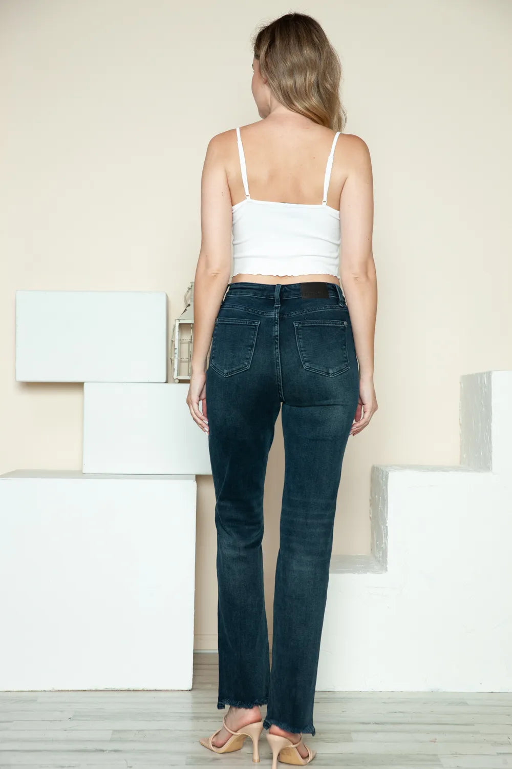 Judy Blue Full Size Button Fly Hem Destroy Straight Jeans - Velora