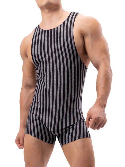 New Vertical Striped Pajamas Sports Swimming Brief Bodysuit for men - Velora