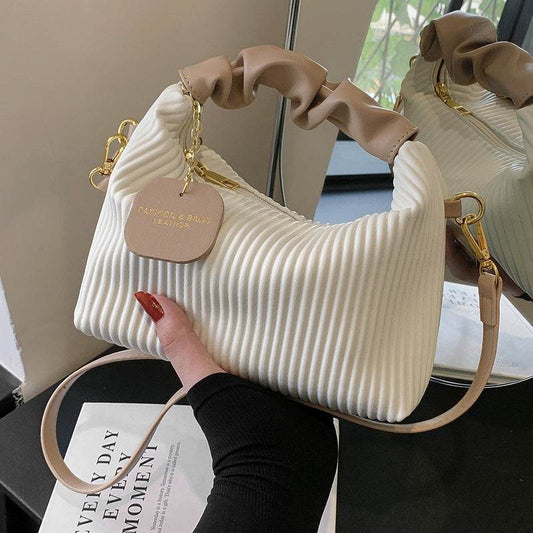 Women Fashion Crossbody Bag PU Leather Pleated Cloud Small Tote Bags Casual Simple Elegant Temperament Messenger Bags - Velora