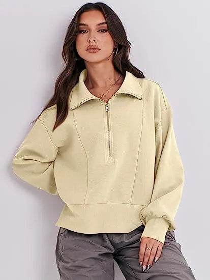 Women's Half Zipper Pullover Long Sleeve Sweatshirt - Velora