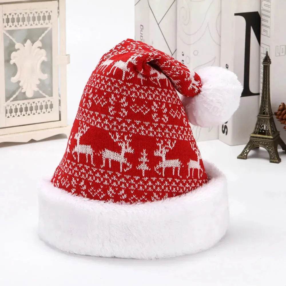 Snowflake Deer Knitted Wool Flannel Christmas Hat - Velora