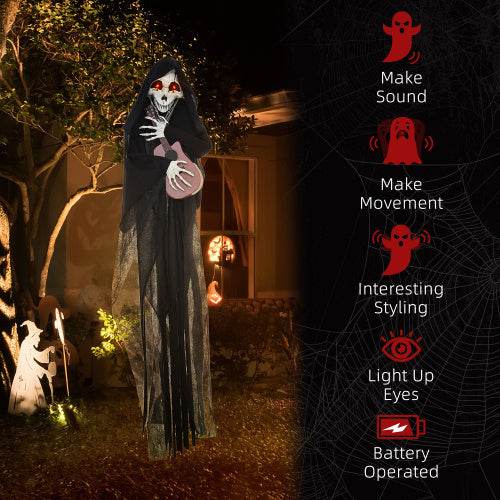HOMCOM 4.3 Outdoor Halloween Decoration Animatronic Guitar-playing Grim Reaper, Sound And Motion Activated Animated Prop With Light Up Eyes Guitar Music - Velora