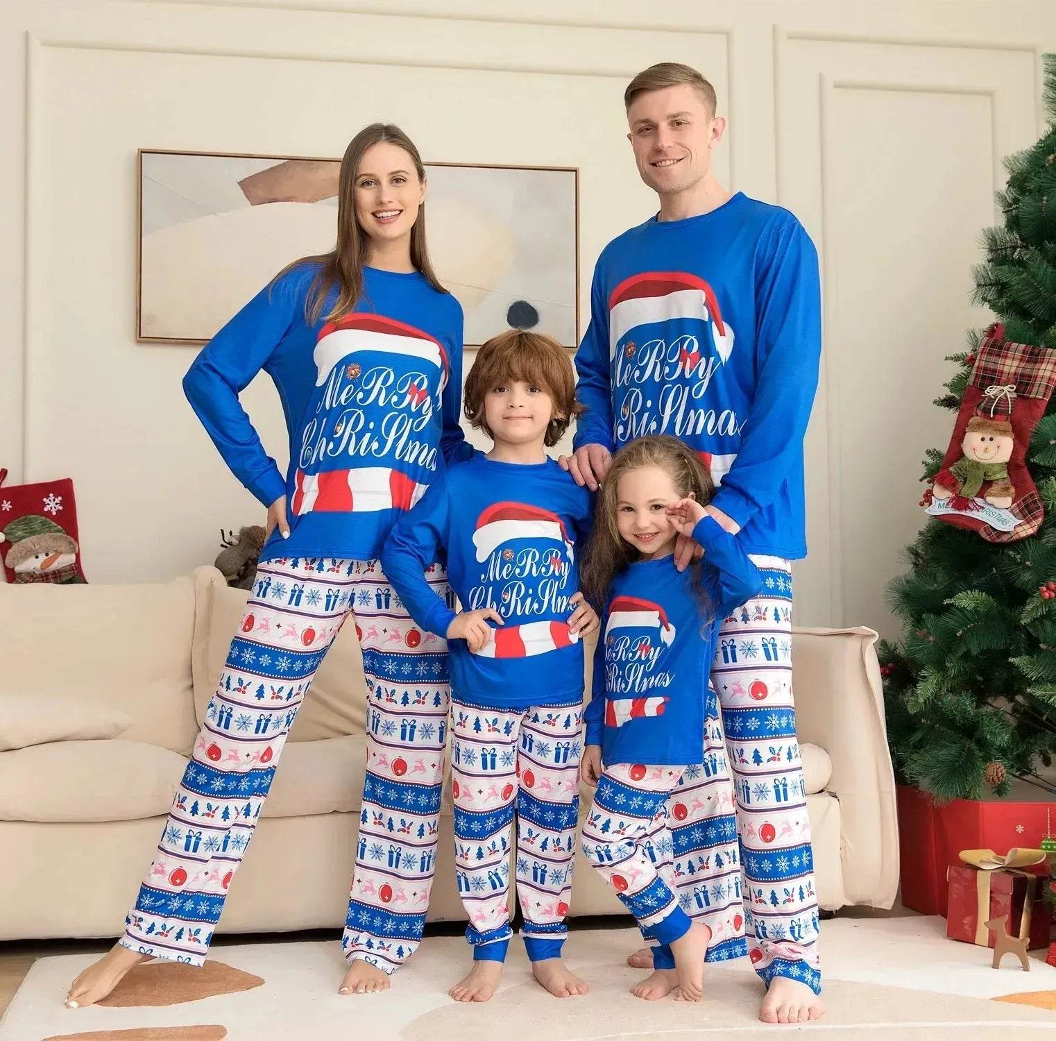 Matching Family Pajamas Sets Christmas PJ's Letter Print Top And Plaid Pants Jammies Sleepwear - Velora
