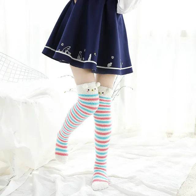 Christmas Long Socks Winter Women Striped Stockings New - Velora